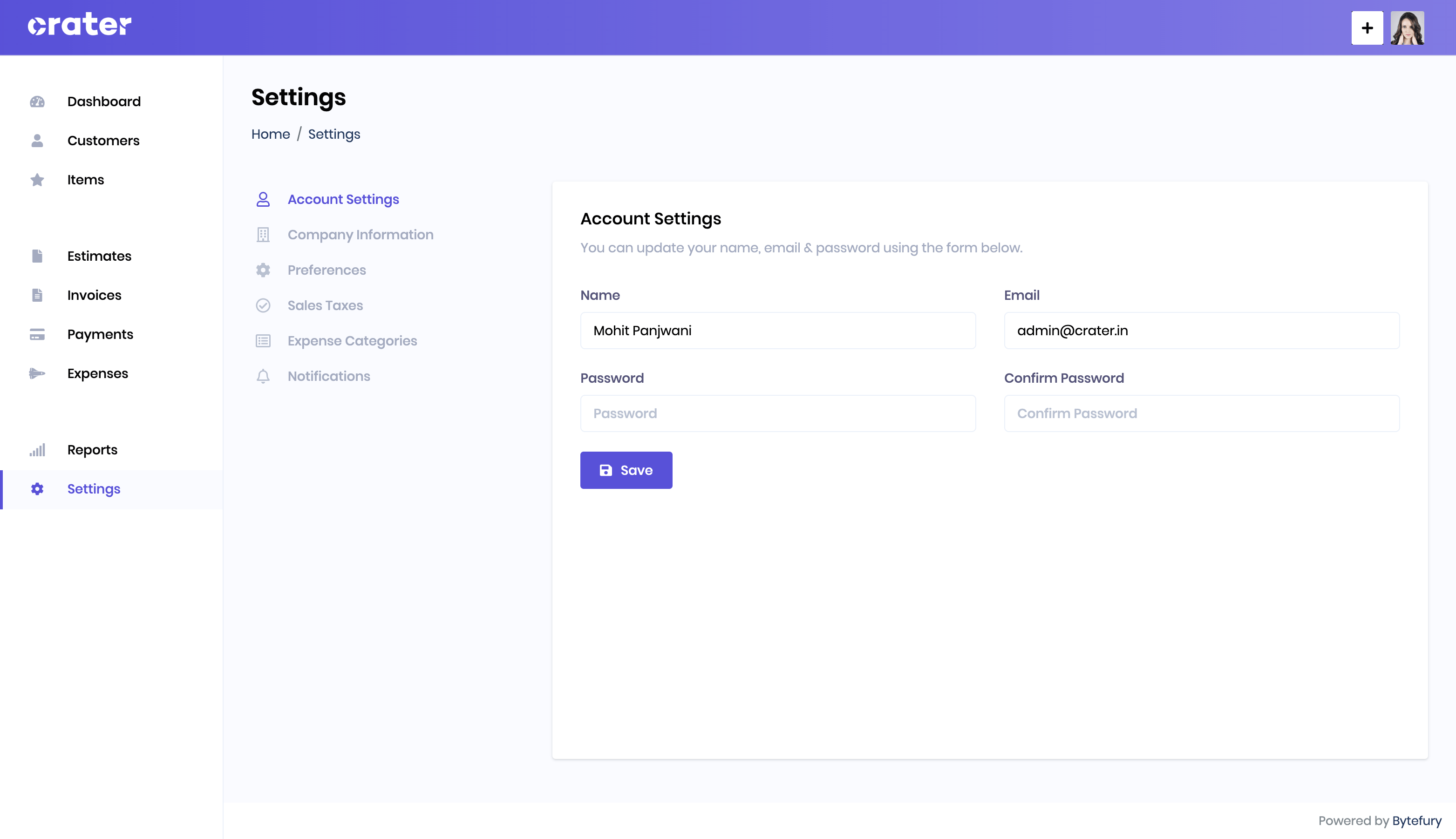Account Settings Page