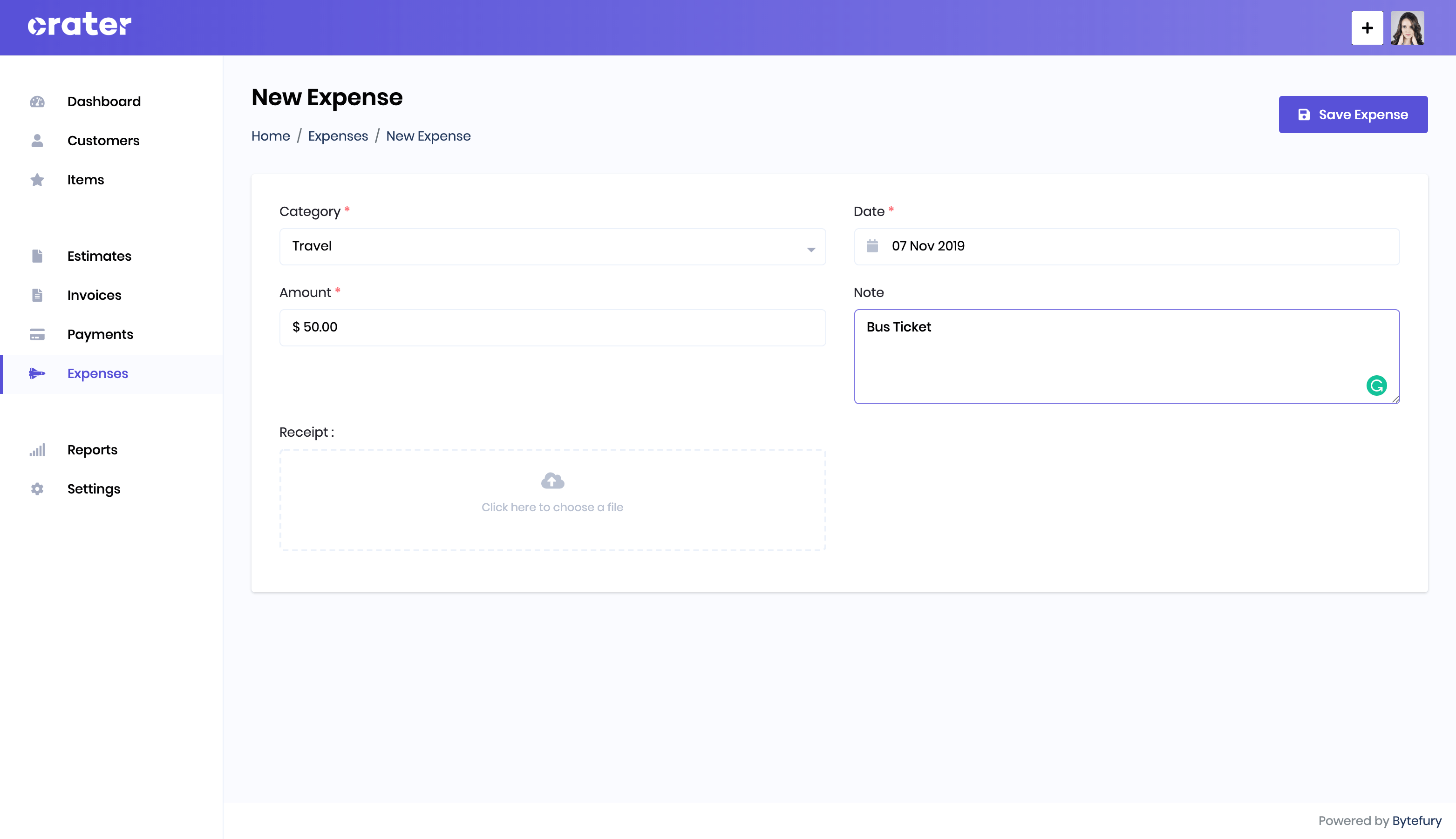 Expenses Page